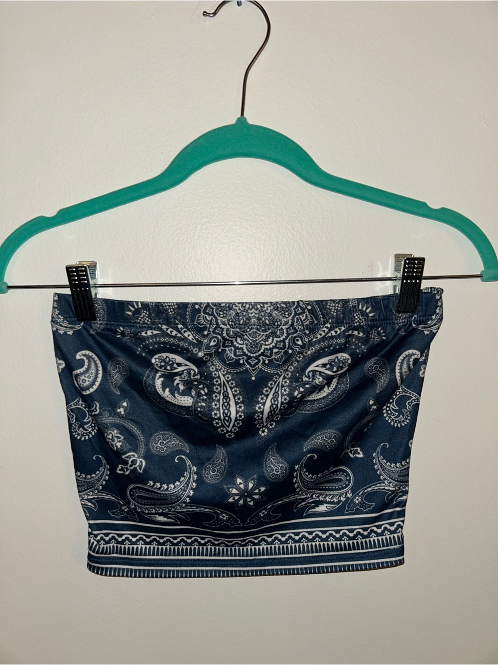 Papaya Navy Blue Paisley Print Strapless Crop Top